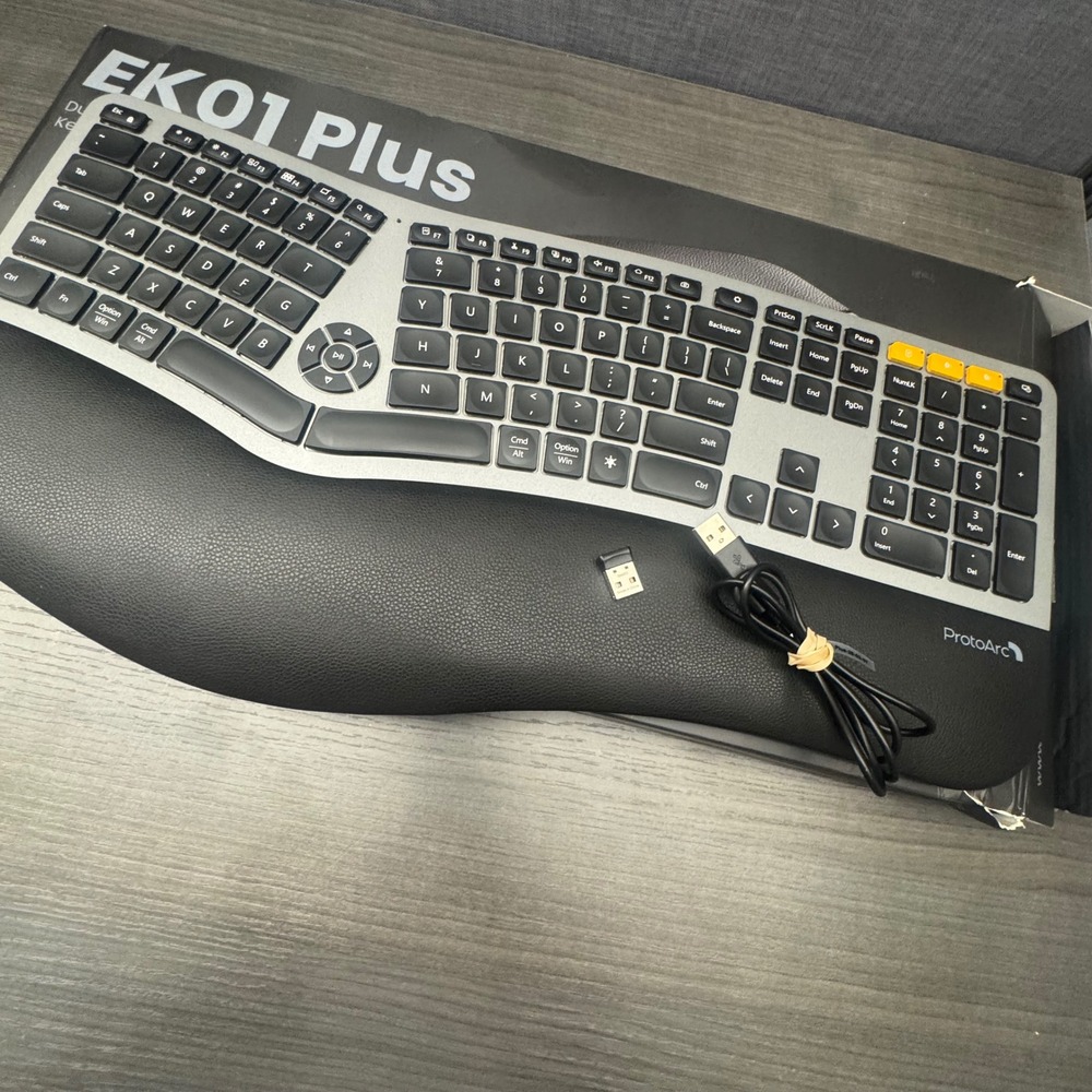 ProtoArc EK01 Plus Ergonomic Wireless Keyboard Black Silver Excellent Bluetooth